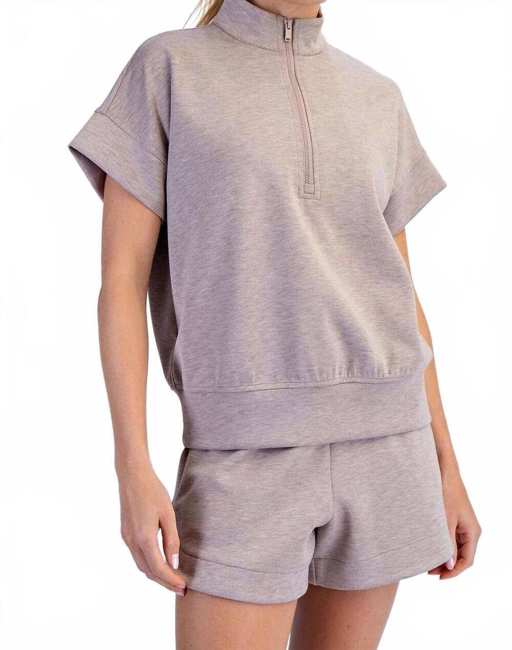 NEW RAE MODE modal scuba quarter zip top - plus in heather grey